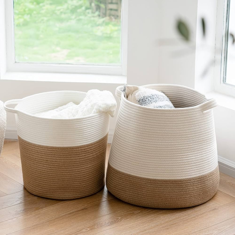 Goodpick Boho Woven Storage Basket Rope Laundry Basket with Handles (Set of 2) | Amazon (US)