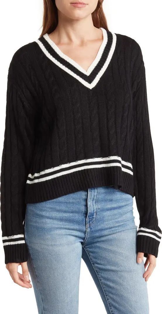 Elodie Varsity Cable Knit V-Neck Sweater | Nordstromrack | Nordstrom Rack