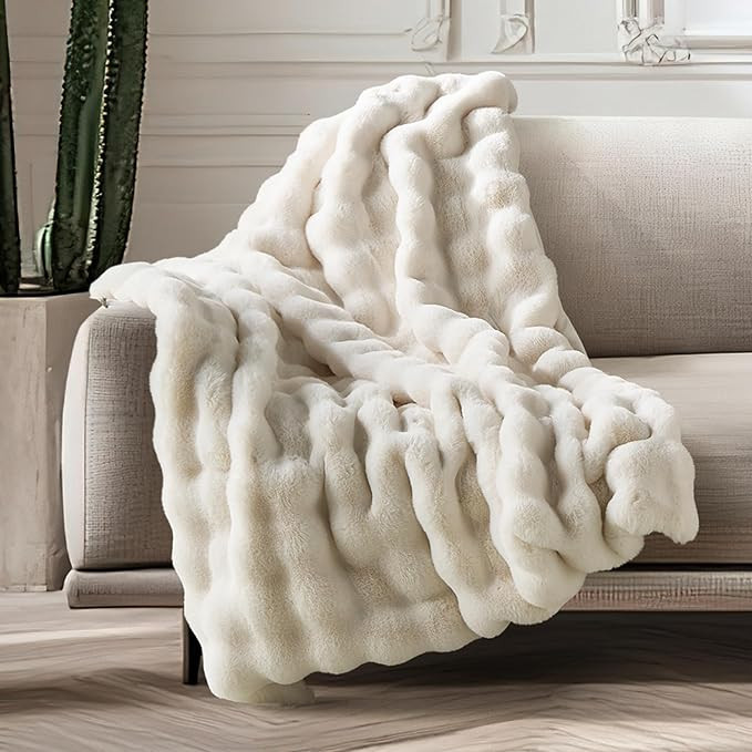 Luxury Ultra Soft Faux Fur Throw Blanket, 50x60 Inches Fluffy Plush Thick Bubble Blanket for Couc... | Amazon (US)