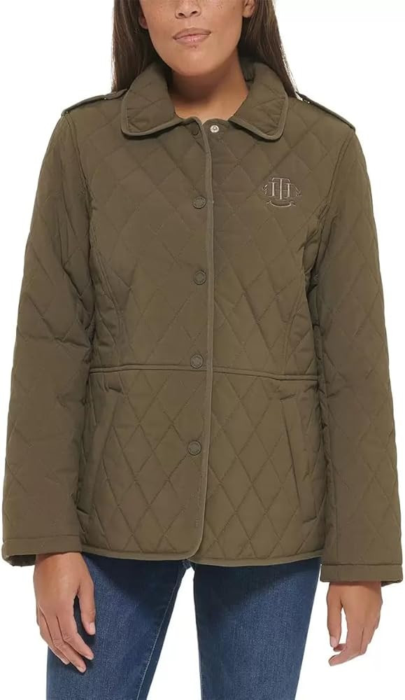 Tommy Hilfiger Ladies' Quilted Jacket, Beige (US, Alpha, Large, Regular, Regular, Green) | Amazon (US)