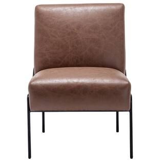 ELUXURY Walnut Faux Leather Modern Armless Chair HAC036-FL01-CH | The Home Depot