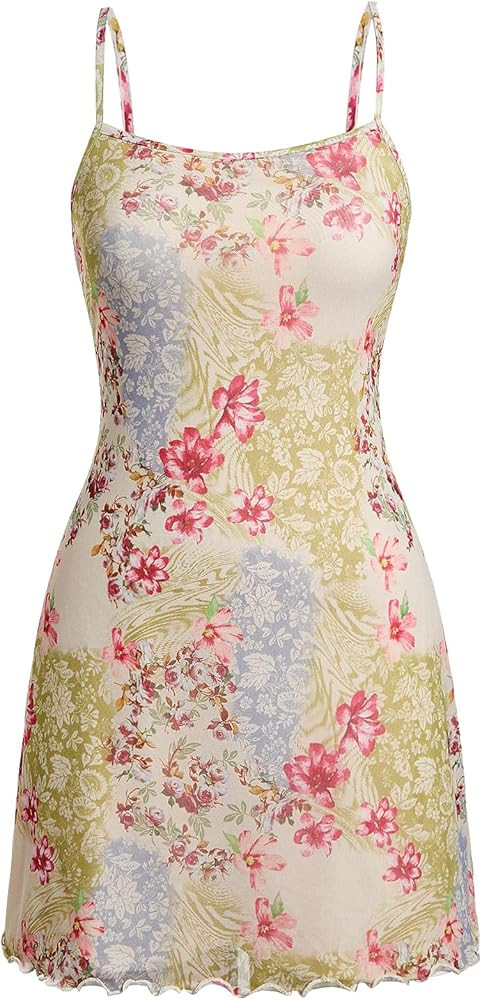 Milumia Women's Summer Mini Dress Vintage 90s Spaghetti Strap A Line Mesh Short Dresses Sun Dress | Amazon (US)