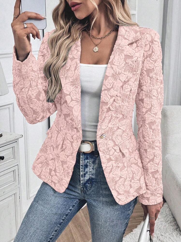 Celisse Women Floral Jacquard Lapel Collar Long Sleeve Elegant Blazer, Autumn Fall Cloth For Women | SHEIN