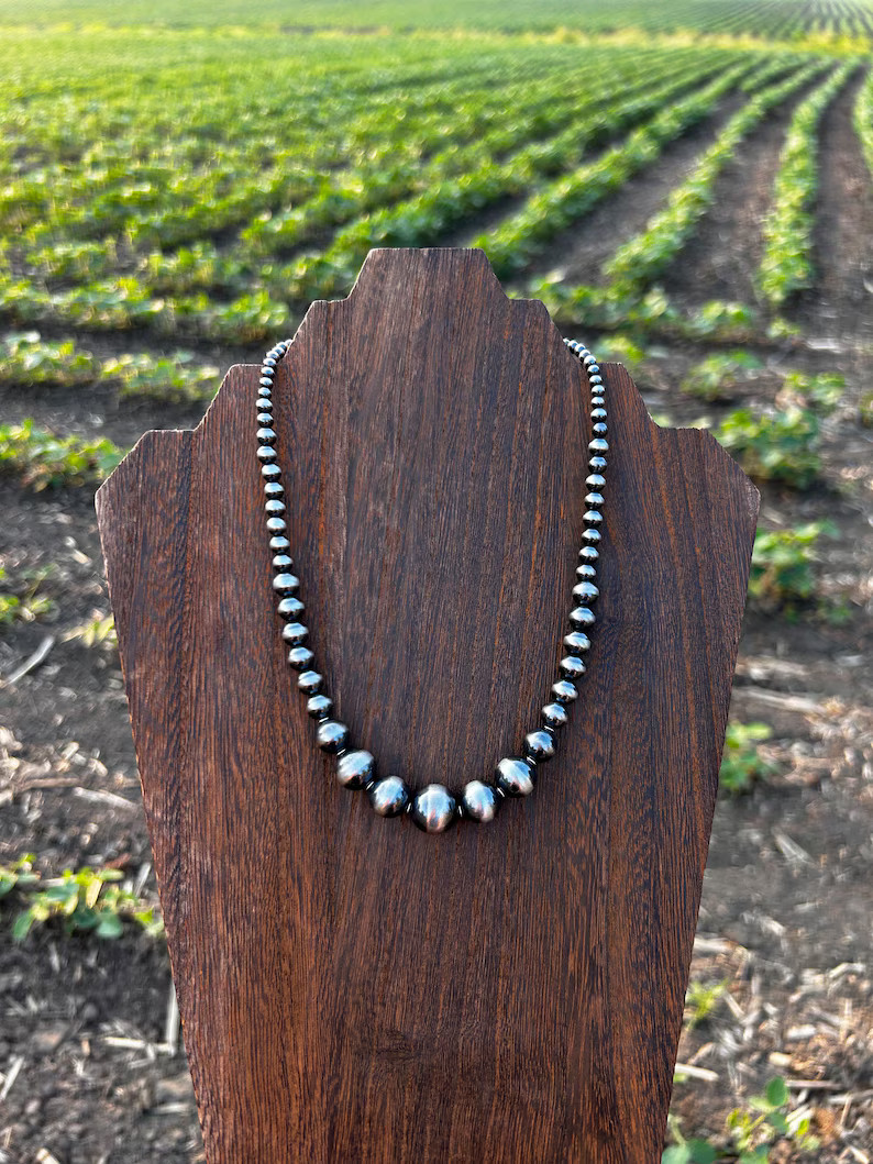 Graduated Navajo Pearl Necklace, 3-14mm Genuine Sterling Silver Navajo Pearls, 17 Stacker Necklac... | Etsy (US)