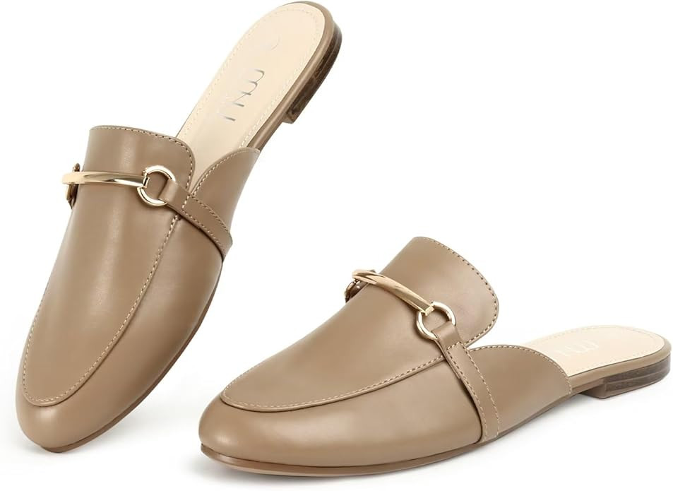 MUSSHOE Mules for Woman Buckle Flats Comfortable Slip on Women Mules Flats Shoes Backless Loafers | Amazon (US)