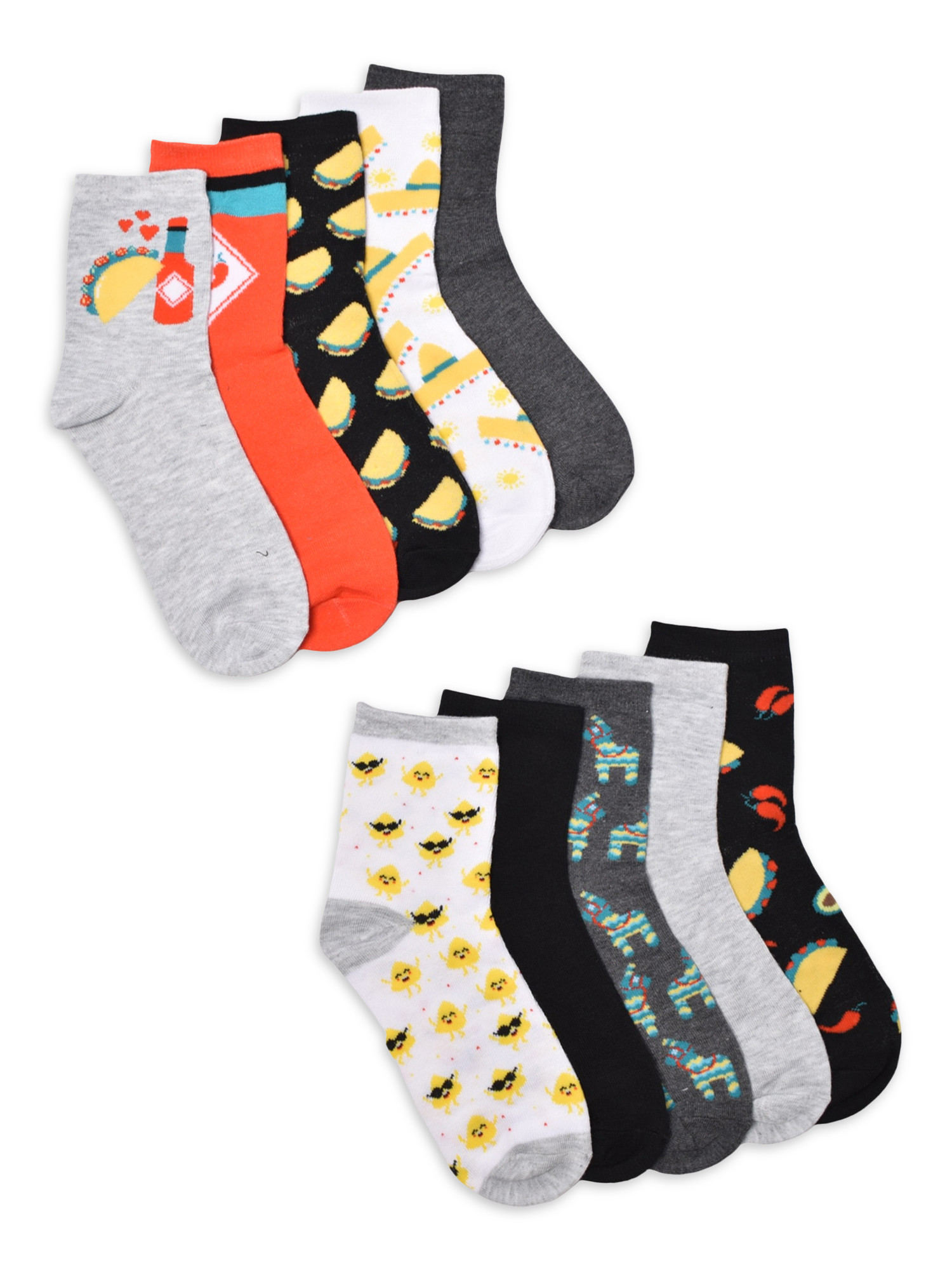 No Boundaries Women's Graphic Shortie Crew Socks, 10-Pack, Shoe Size 4-10 | Walmart (US)