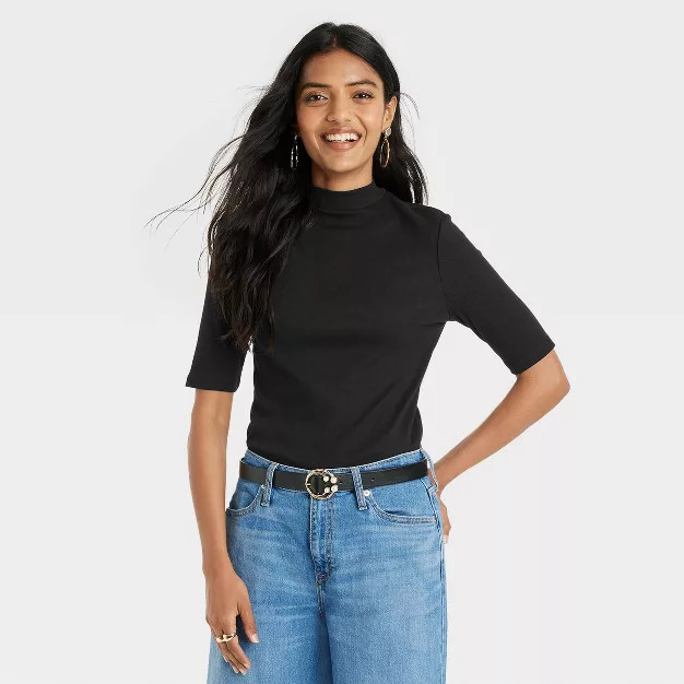 Women's Elbow Sleeve Mock Turtleneck T-Shirt - A New Day™ | Target