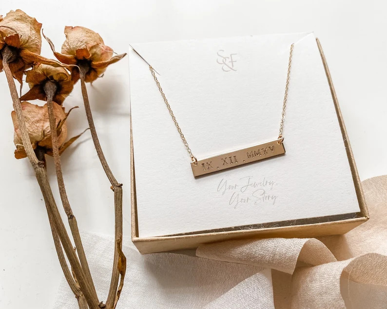Custom Roman Numeral Date Gold Filled Bar Necklace | Etsy | Etsy (US)