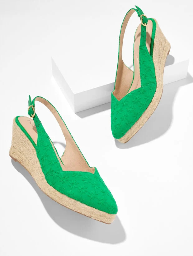 Vivi Slingback Espadrille Wedges - Daisy Eyelet | Talbots