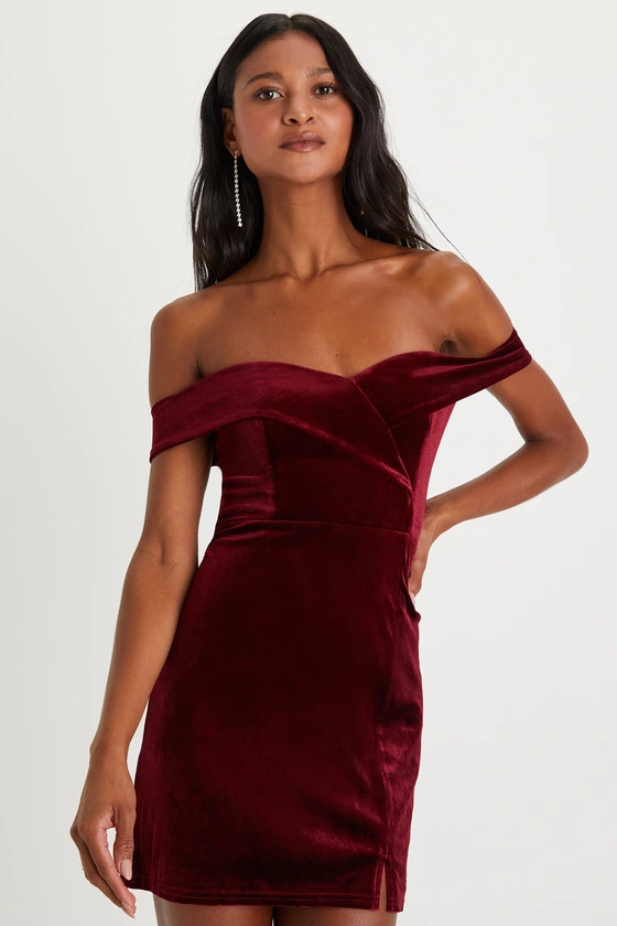 Attractive Aesthetic Burgundy Red Velvet Dress Red Mini Dress Red Cocktail Dress Winter Dresses | Lulus (US)