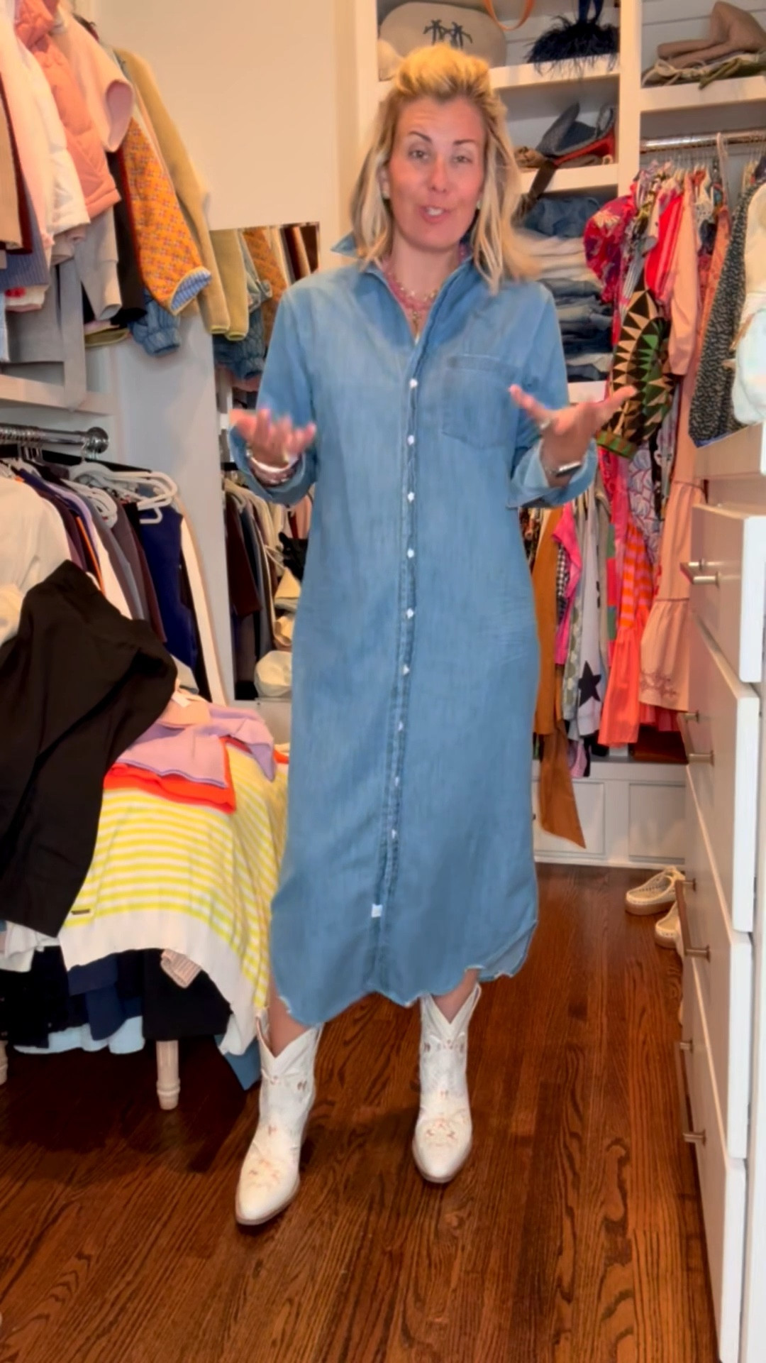 Another must have…..DENIM DRESS! Y’all lose your minds when I wear this dress!! I know it’s a splurge, but I’m telling you it’s worth every penny. The amount of times I have worn this dress and like I always say price per wear. It’s one of those closet keepers that I will have forever. I wear xs. 

#LTKOver40 #LTKmomlife #LTKdayinmylife