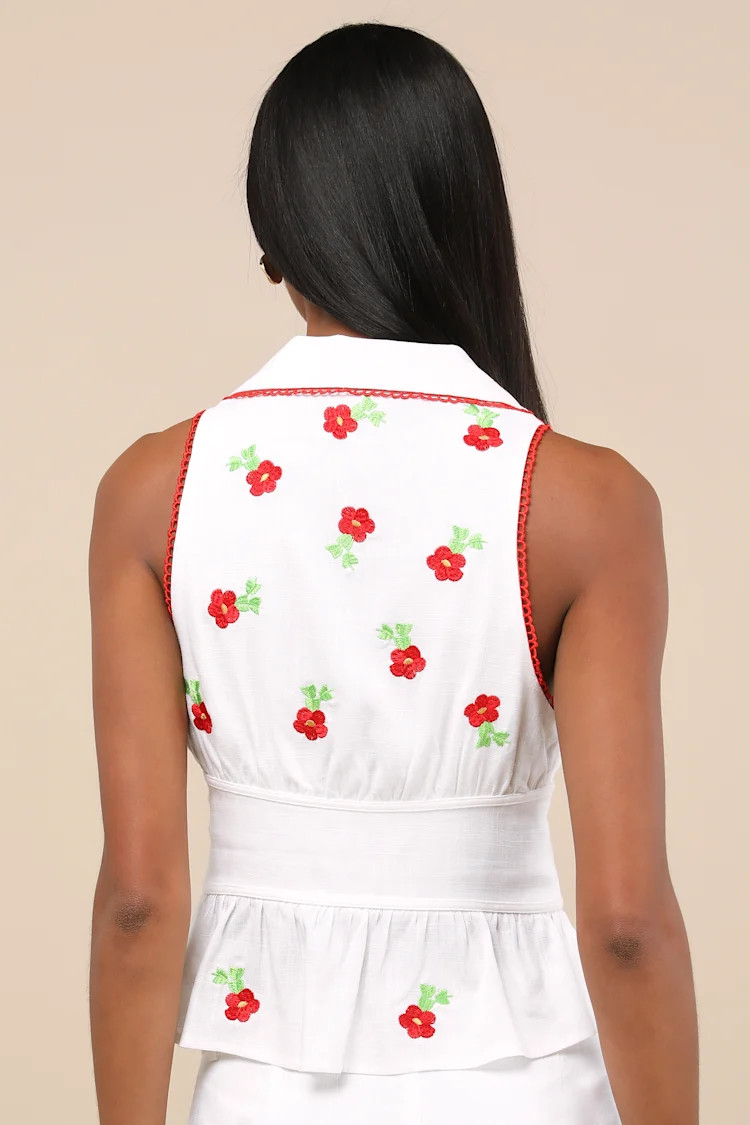 Ayah White Embroidered Collared Button-Front Top | Lulus