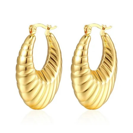 Croissant Chunky Hoop Earrings 14K Gold Plated Oval Thick Hoop Earrings Huggie for Women | Walmart (US)