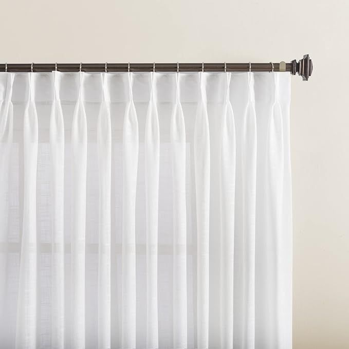 LANTIME Sheer Curtains 96 inches Long, White Semi Pinch Pleated Window Sheer Curtains Panels Drap... | Amazon (US)