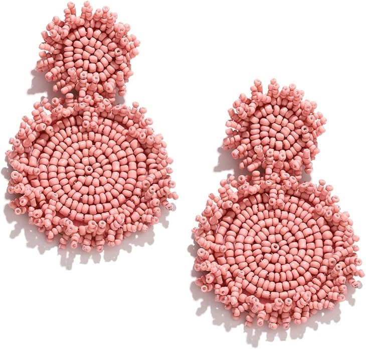 Statement Drop Earrings Double Round Disk Seed Bead Stud Earrings Bohemian Beaded Round Earring F... | Amazon (US)