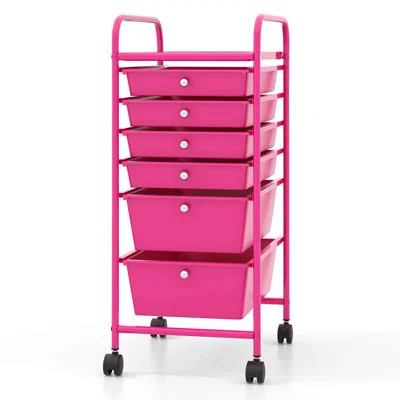 6 Drawer Rolling Storage Cart Scrapbook Paper Office Organizer Hot Pink | Wayfair North America