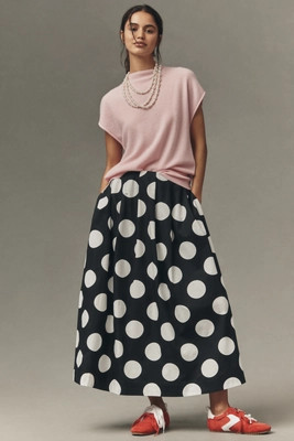 Maeve Cotton Poplin Pleated Midi Skirt | Anthropologie (US)