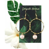 Pink Shell Pearl Hanging On Round Hoop Dangling Earrings/Matching Necklace Jewelry Set, Minimal Geometric | Etsy (US)