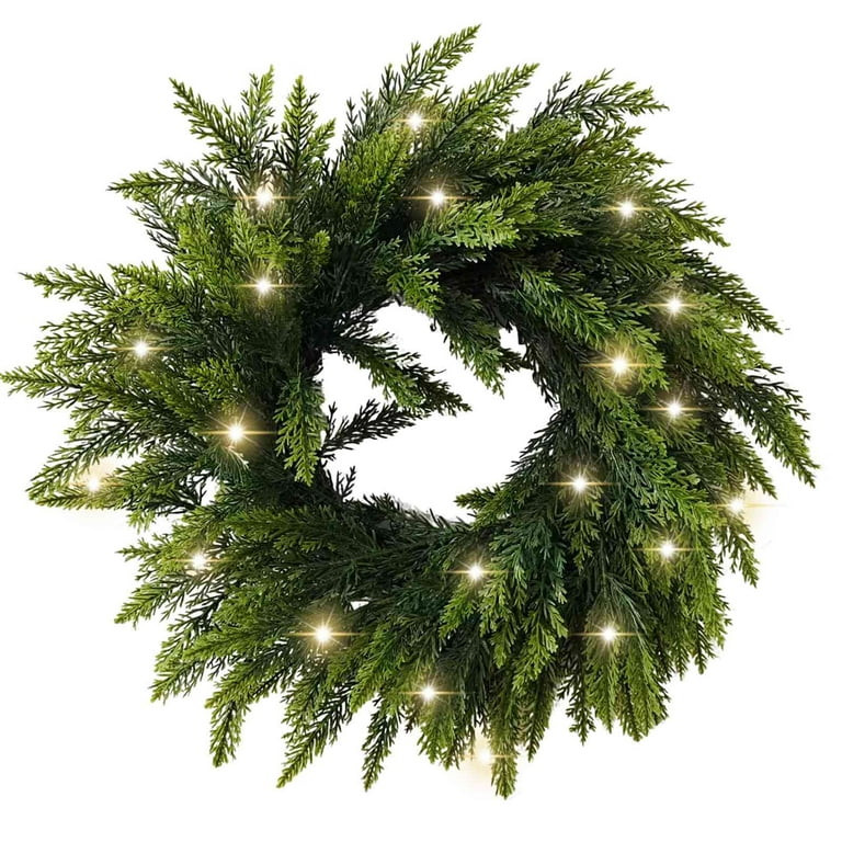 Pre-Lit Christmas Wreath -20 Inch Real Touch Norfolk Pine Wreath for Front Door, Lighted Christma... | Walmart (US)