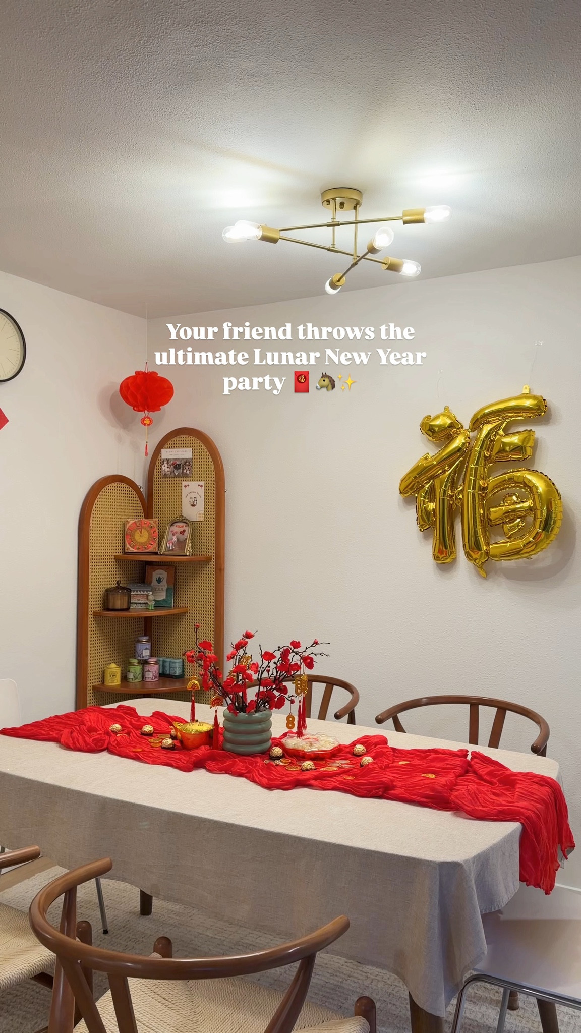 Save this Lunar New Year party idea for next year! 🧧🐴✨ Asian food potluck, red envelopes, math quiz and LNY themed Jeopardy made it the ultimate party by @tifftiffiffy! I’m so proud of this generation for continuing the traditions our parents passed down to us while putting our own spin on it. I see more math competitions at our future parties 🤣🤓 #lunarnewyear2026 #yearofthehorse

Lunar new year decor, lantern, champagne tower, paper garland, artificial flowers 

#LTKSeasonal #LTKHome