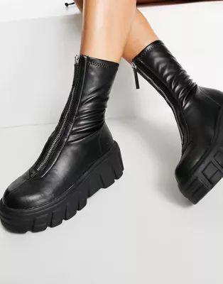 Public Desire Domino chunky boots with zip front in black | ASOS (Global)