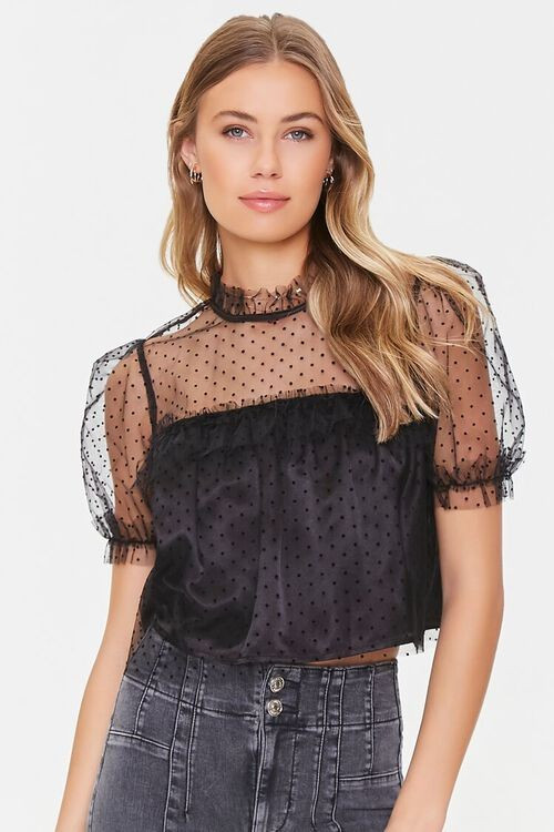 Mesh Clip-Dot Ruffle-Trim Top | Forever 21 (US)