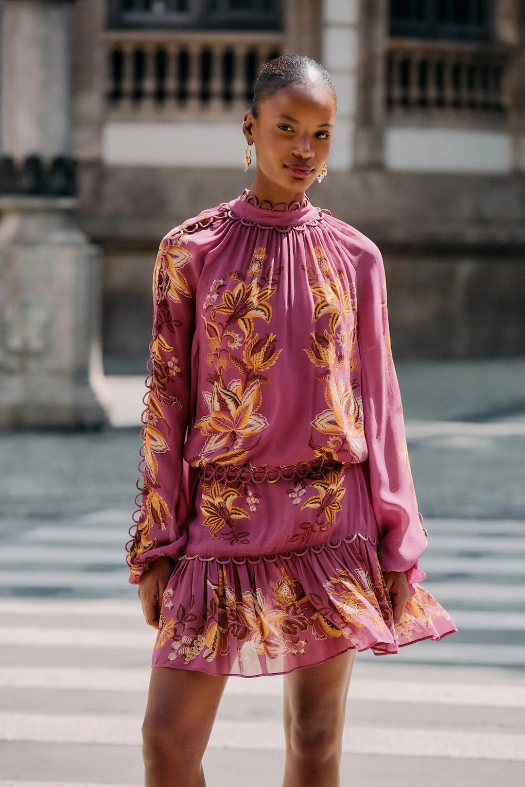 Pink Delicate Chintz Ruffled Mini Dress | FARM Rio | FarmRio (US)