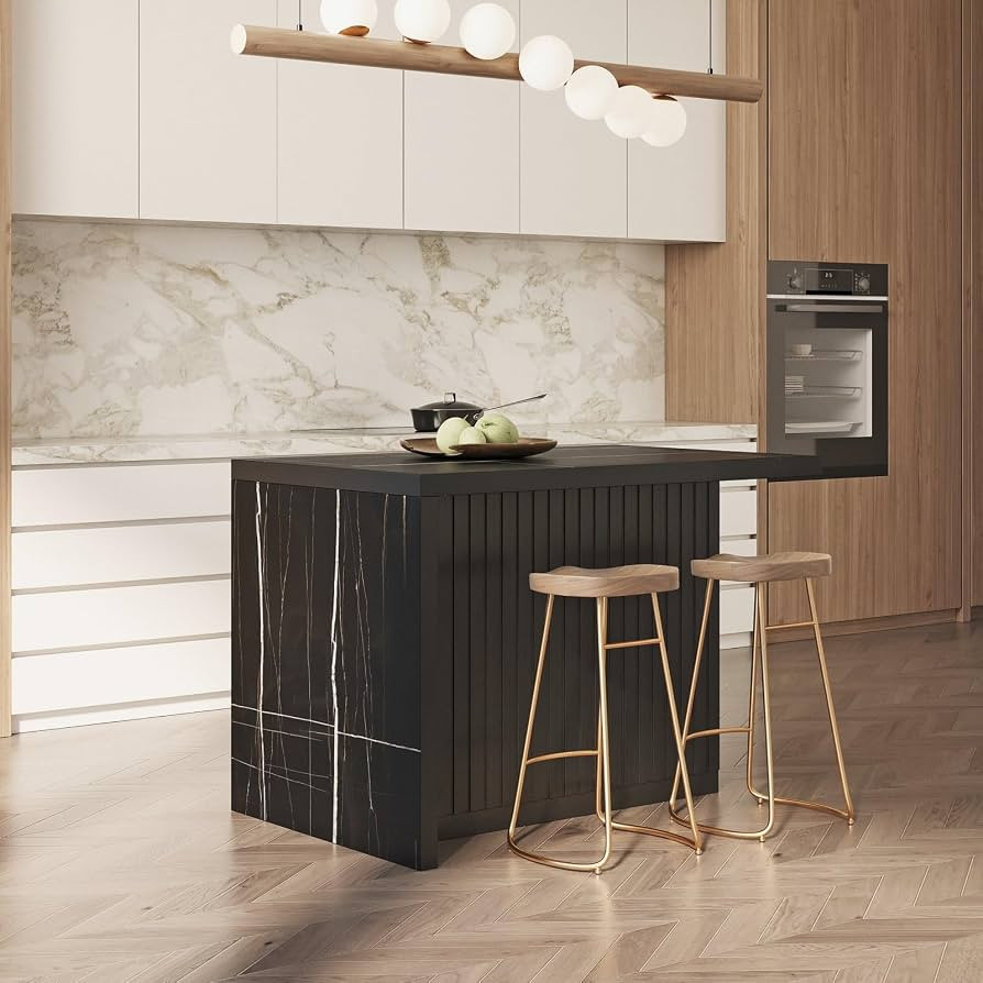 homary Kitchen Island with Storage & Wine Rack, 50" Modern Black Kitchen Cabinet with Wood Top, L... | Amazon (US)