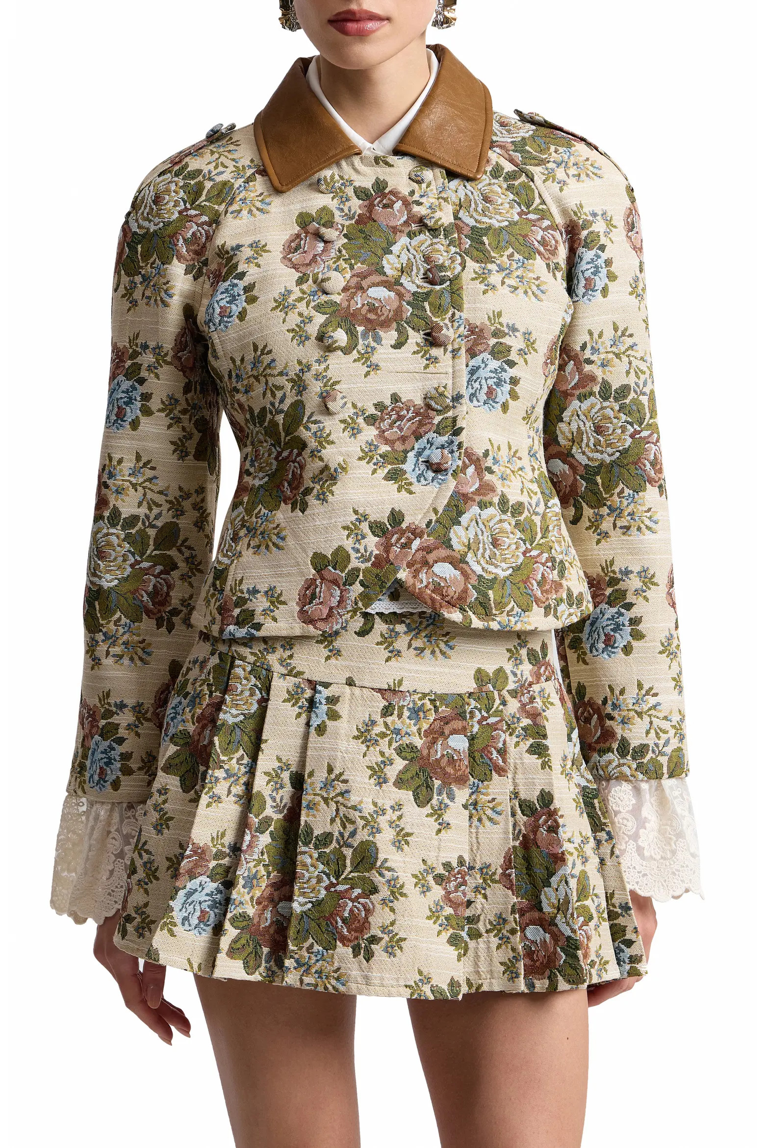 Shrunken Floral Tapestry Blazer with Faux Leather Collar (Women) | Nordstrom | Nordstrom