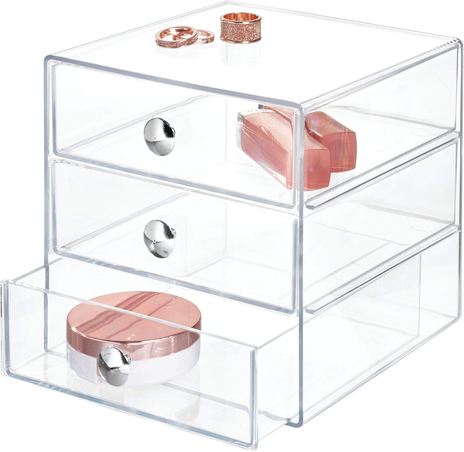 iDesign BPA-Free Plastic 3-Drawer Vanity Organizer - 6.5" x 6.5" x 6.5", Clear | Amazon (US)