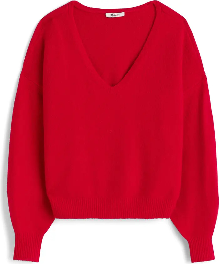 Madewell V-Neck Wedge Sweater in True Black at Nordstrom, Size Large | Nordstrom