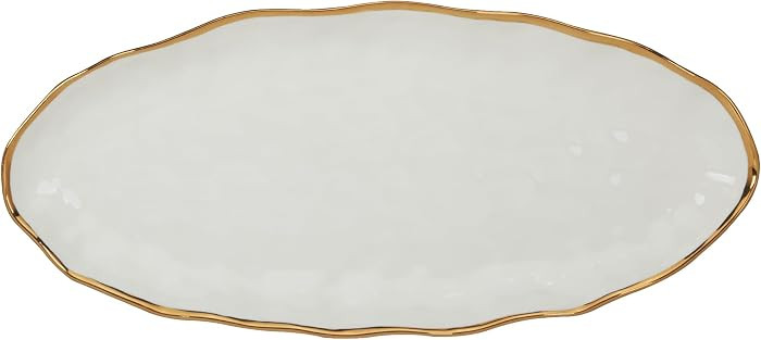 Regency Gold 19.5-Inch Porcelain Oval Fish Platter with Scalloped Edges & Metallic Gold Rim, Eleg... | Amazon (US)