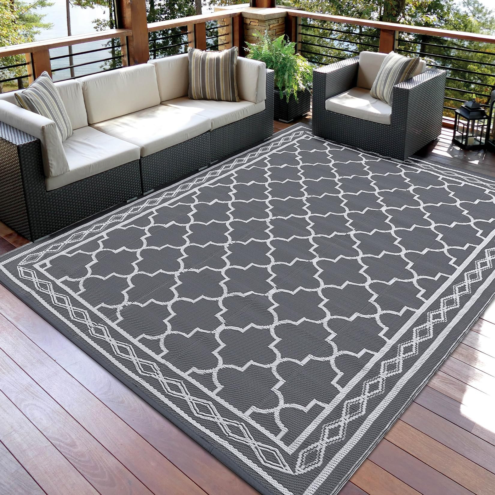 Outdoor Rug 5x8 Waterproof Outdoor Plastic Straw Rug for Patio Reversible Portable Plastic Straw ... | Amazon (US)