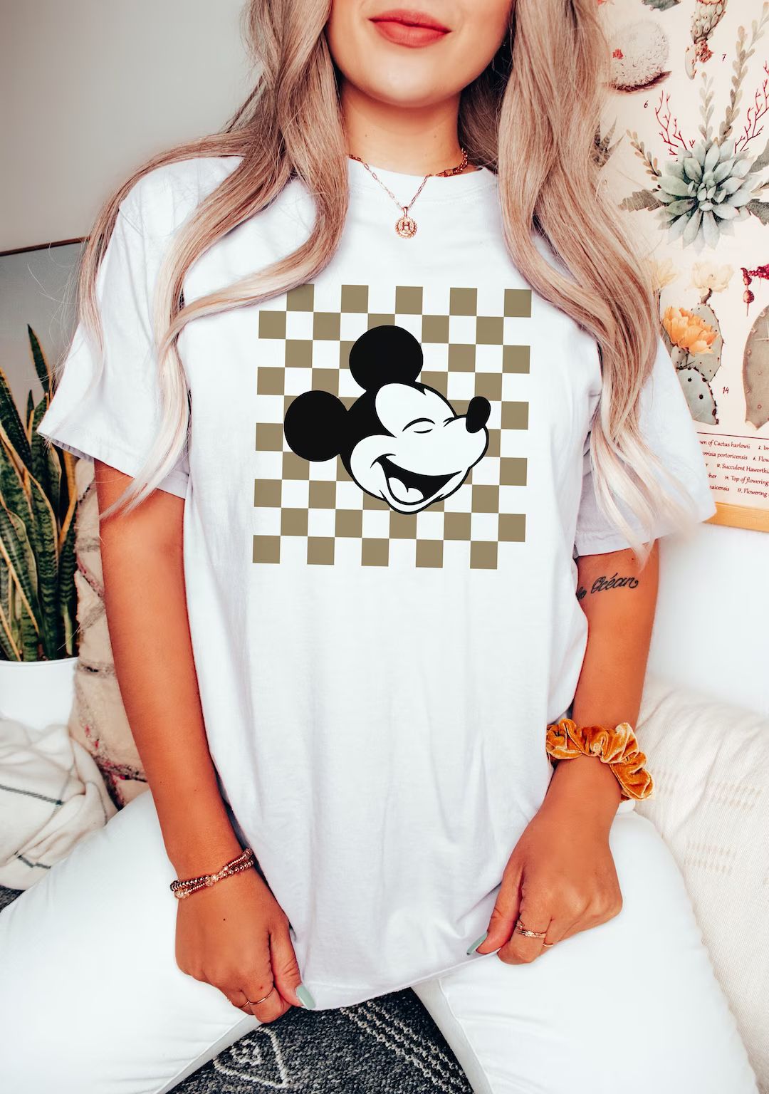 Retro Disney Shirt Mickey Checkered  Disney Graphic Tee  - Etsy | Etsy (US)