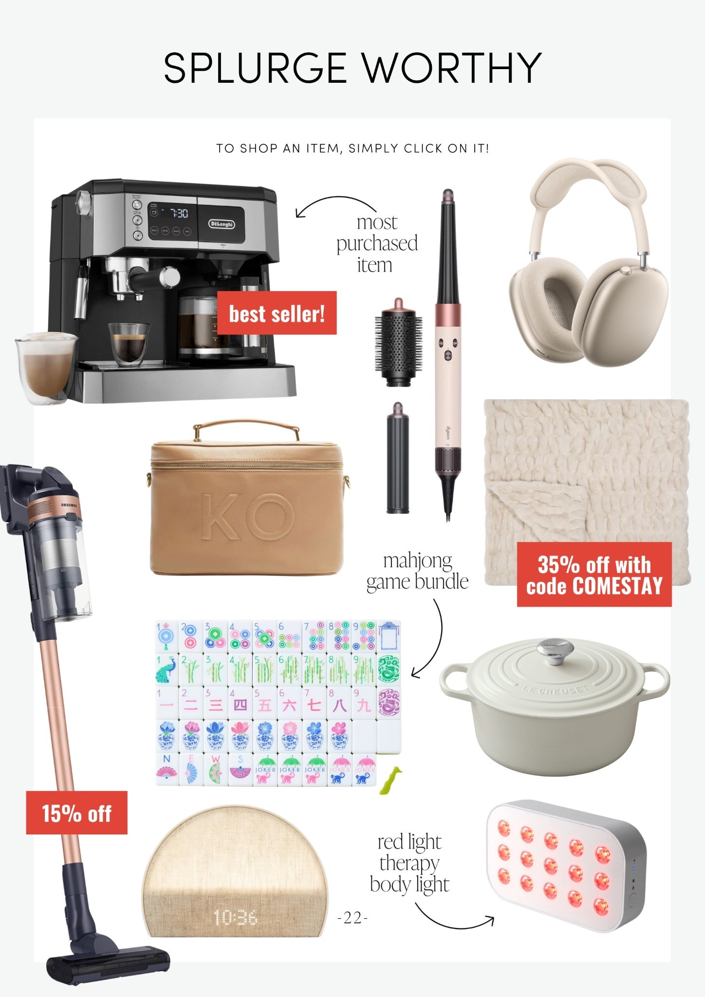 Splurge worthy gifts! When you want to go big — these gifts are totally worth it. Timeless, luxe, and so good! 

ComeStayAwhile, Amanda Vernaci 

SplurgeWorthy | LuxeGifts | HolidayShopping | ComeStayAwhile | AmandaVernaci | LTK gift guide | LTK holiday 

#LTKGiftGuide #LTKHoliday #LTKParties