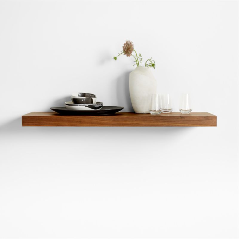 Walnut Wood Floating Shelf 48" + Reviews | Crate & Barrel | Crate & Barrel