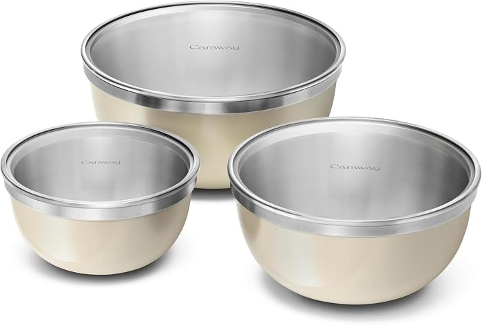 Caraway 6-Piece Mixing Bowl Set with Lids - 6 qt, 4 qt, 2 qt Stainless Steel Bowls with Tempered ... | Amazon (US)