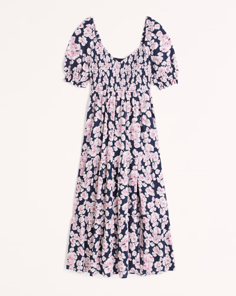 Short-Sleeve Smocked Midi Dress Purple Dress Dresses Floral Dress Dresses Summer Dress Outfits  | Abercrombie & Fitch (US)