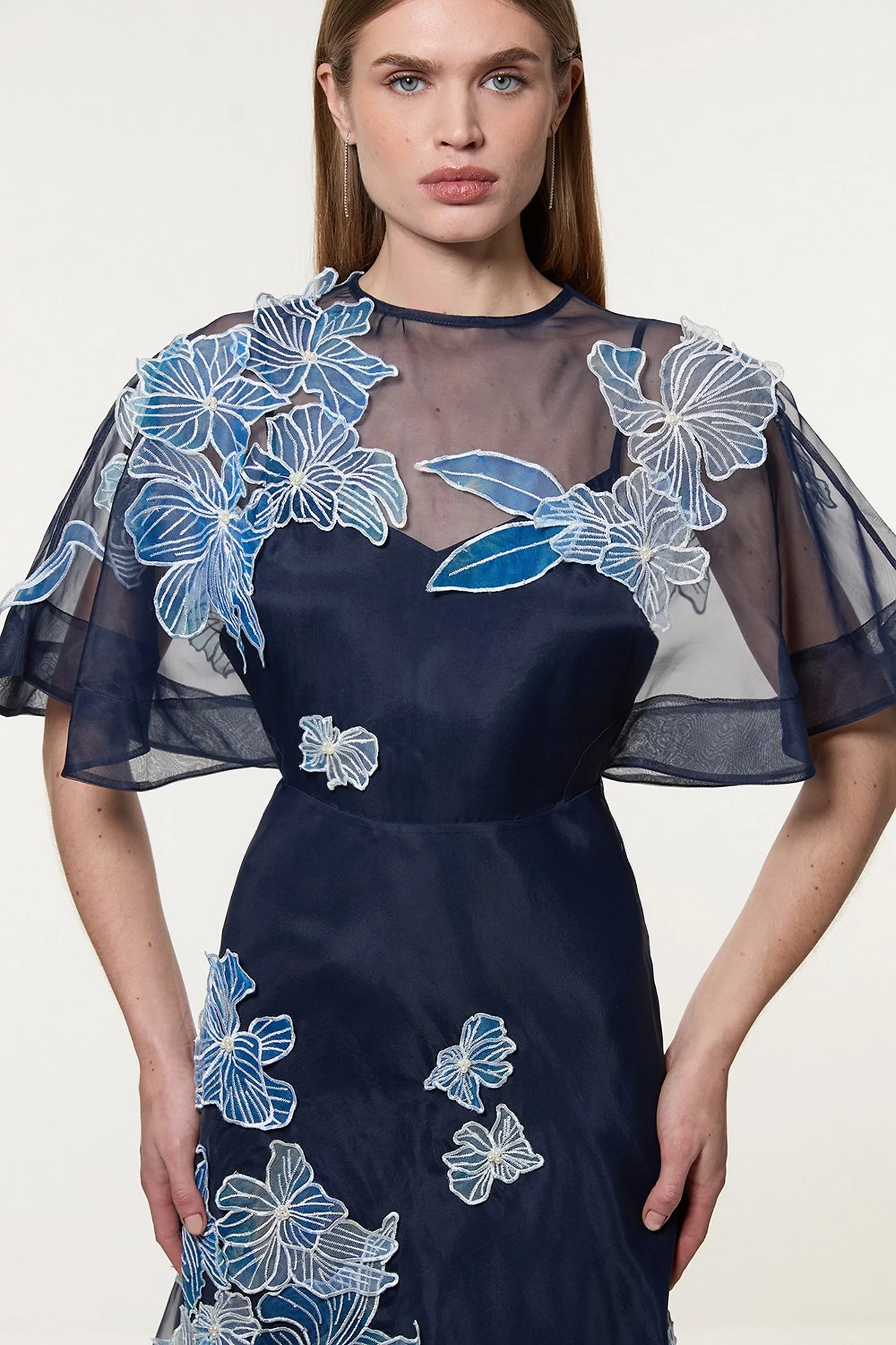 Floral Applique Organdie Woven Maxi Dress | Karen Millen US