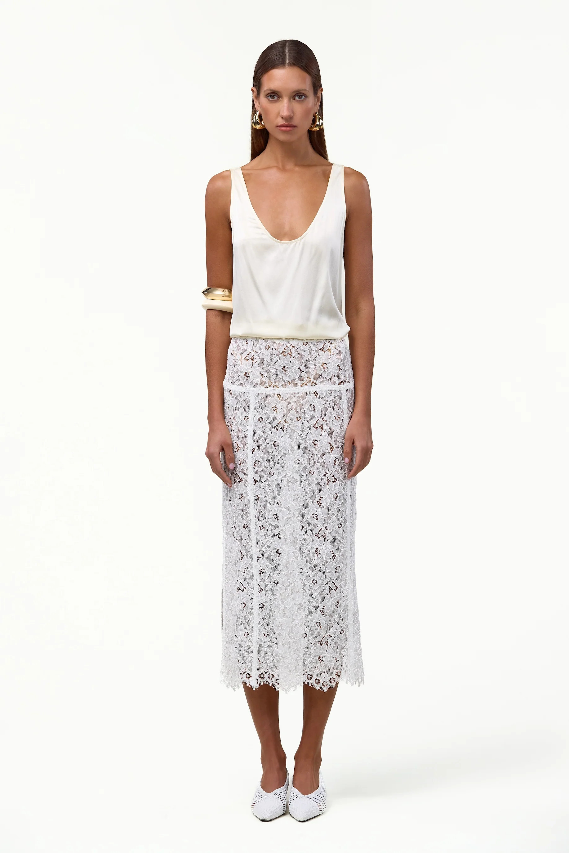 Lace Midi Skirt (White) XS / White | SAME