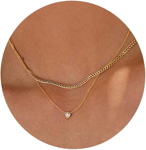 Tewiky Diamond Necklaces for Women, Dainty 14k Gold/Sterling Silver Choker Necklace Simple Gold P... | Amazon (US)