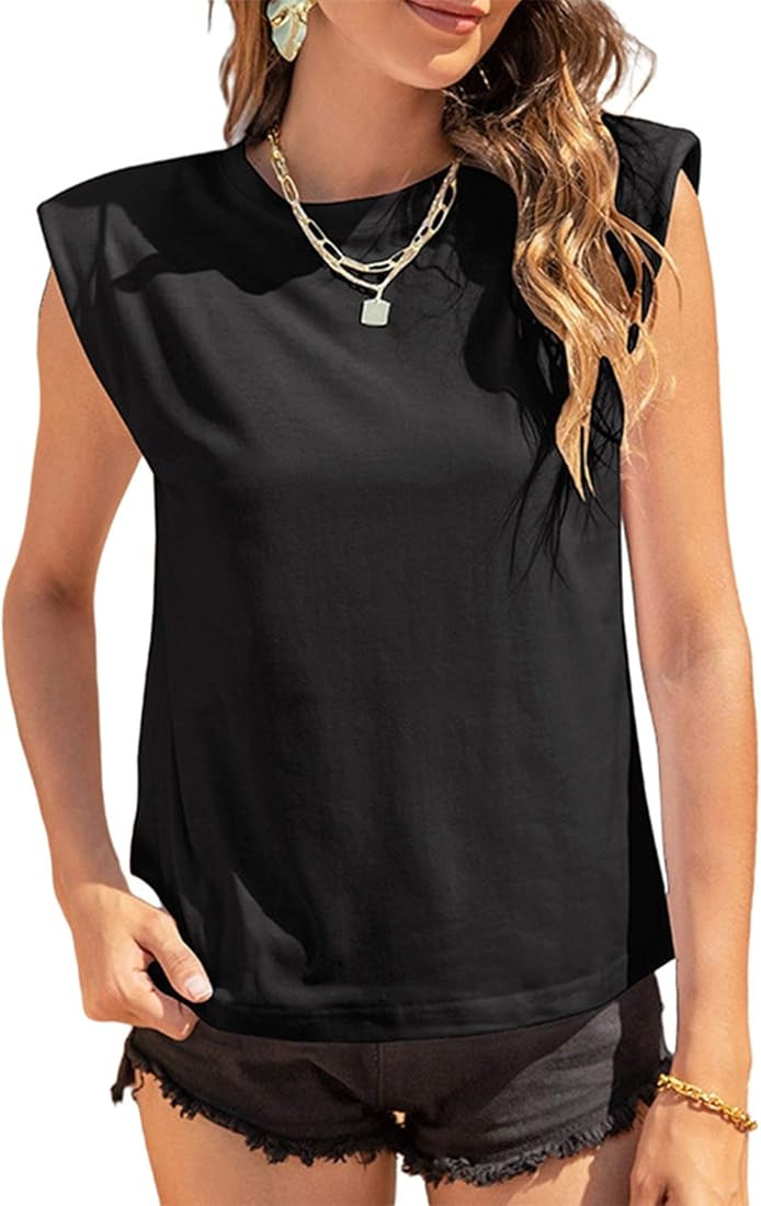 Women's Camisole Top Summer Vest Tops with Shoulder Pad Casual Loose Crewneck Sleeveless Tank Top... | Amazon (UK)