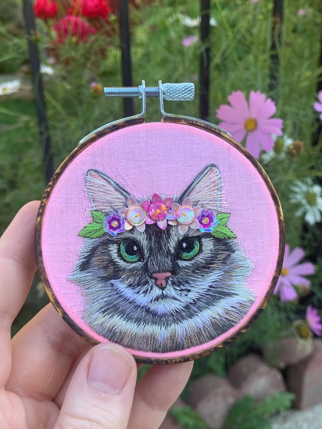 3 Custom Embroidered Pet Portrait on Hand Dyed Fabric - Etsy | Etsy (US)