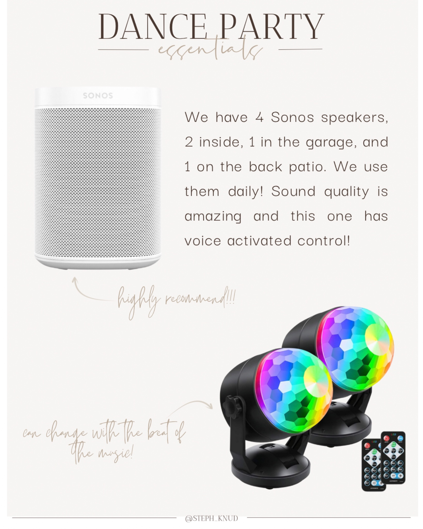 These disco ball 🪩 lights from Amazon are so fun for the girls night time dance parties! They can match the beat of the music too! 🎶 

The Sonos speakers have been one of our best investments when it comes to electronics! 🔊 We’ll be getting the sound bar next. 

#LTKkids #LTKHoliday #LTKhome