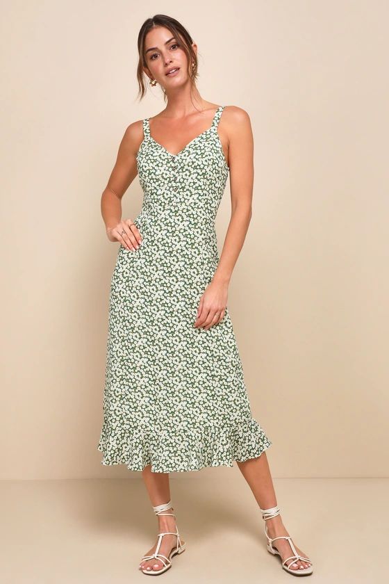 Darling Daisies Green Floral Print Midi Dress | Lulus