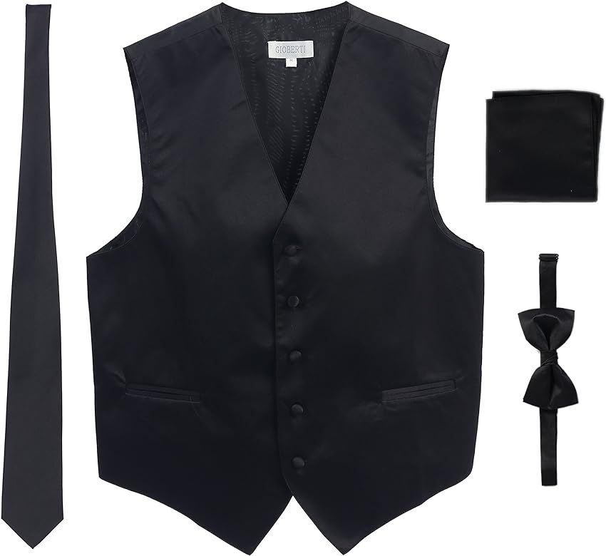 Gioberti Men's Formal 4pc Satin Vest Necktie Bowtie and Pocket Square | Amazon (US)