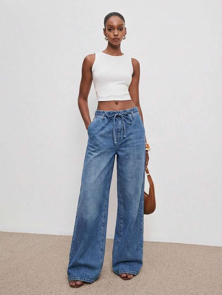 ATUI Studio Women's Casual Loose Fit Jeans With Elastic Waist - Washed Everyday Denim Pants, Comfortable Cotton Relaxed Jeans | SHEIN