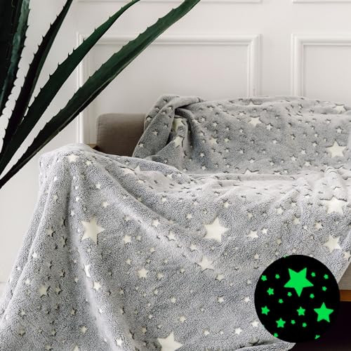 FORESTAR Glow in The Dark Star Blanket for Boys, Soft Warm Furry Throw Blanket, Christmas Birthday Gifts for Kids and Toddlers, 50"×60" Gray Star | Amazon (US)