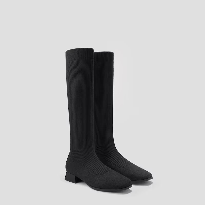 Square-Toe Water Repellent Wool Knee-High Boots (Tara 2.0) | VIVAIA