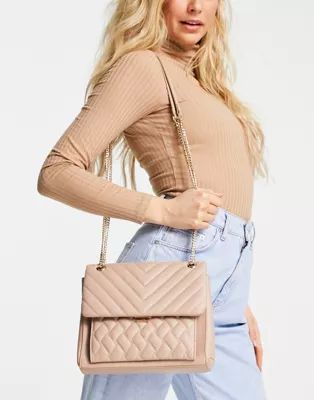Forever New quilted cross body bag with gold chain handle in taupe | ASOS (Global)